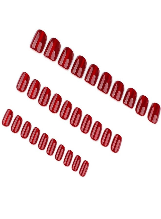 Foccna 30pcs Dark Red Press on Nails Cat Eye, Burgundy Fake Nails Square Short False Nails Glue on Nails - Image 3